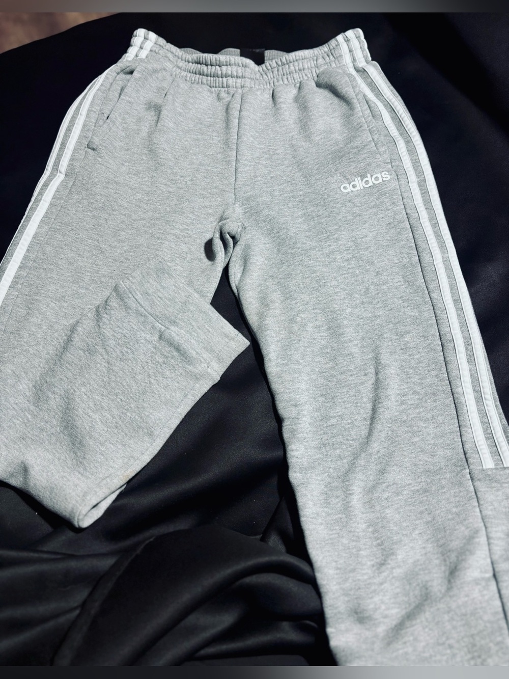 adidas Grey Sweatpants with White Three-Stripe Detail